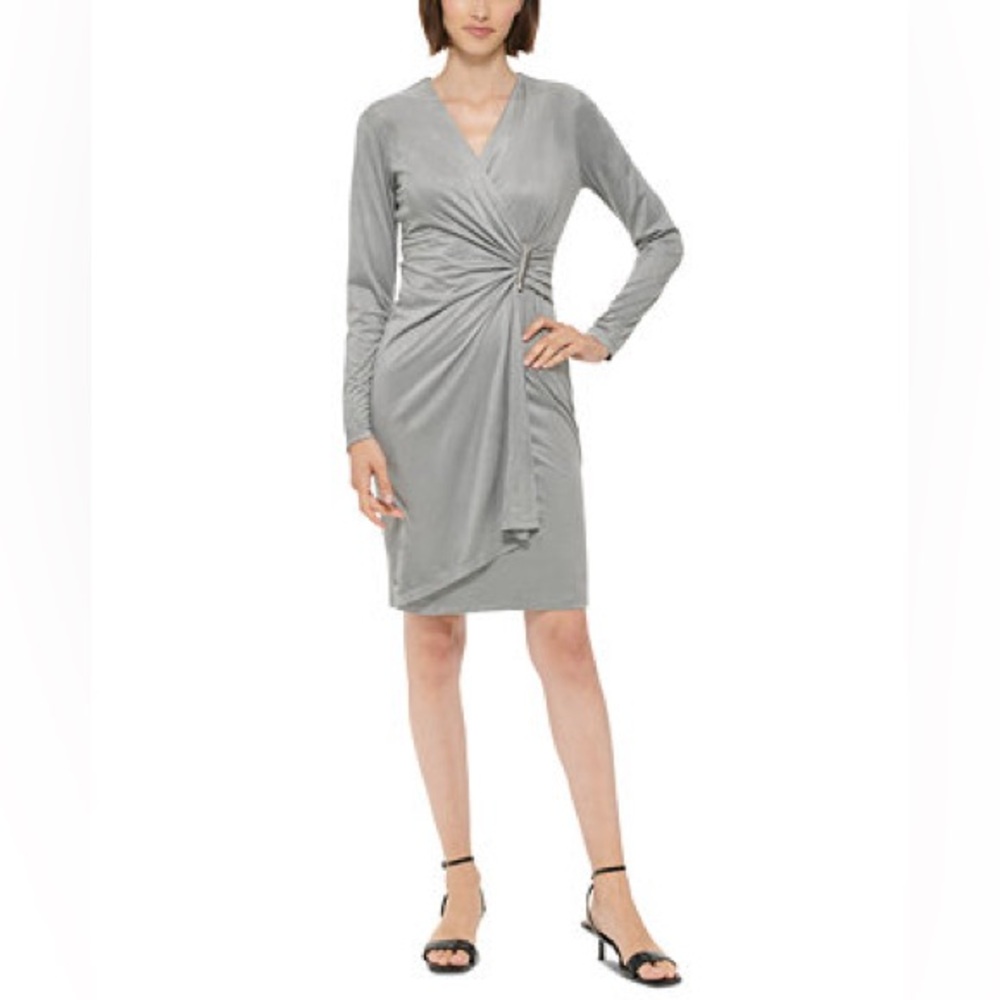 Calvin Klein Faux-Suede Gathered Sheath Dress Size 14 NWT